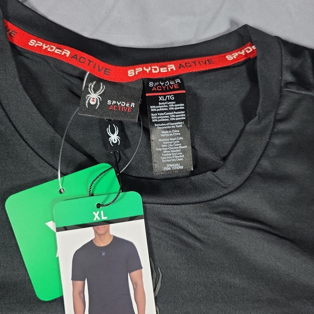 Spyder Active Shirt Mens Size XL Black Short Sleeve Performance - Picture 2 of 9